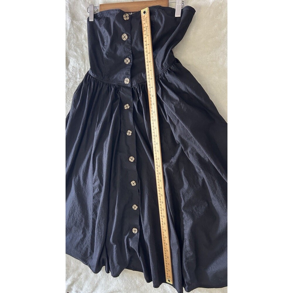 Free People Black Midi Dress Button Front Sweetheart Bodice Tie Back Fit & Flare - Picture 7 of 14